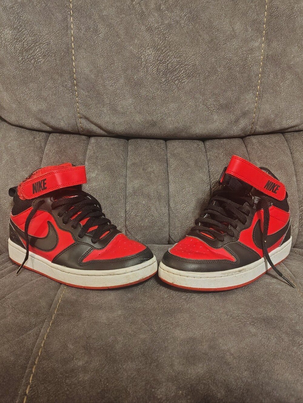 Nike Red and Black High-Top Kids Court Borough with Ankle Strap